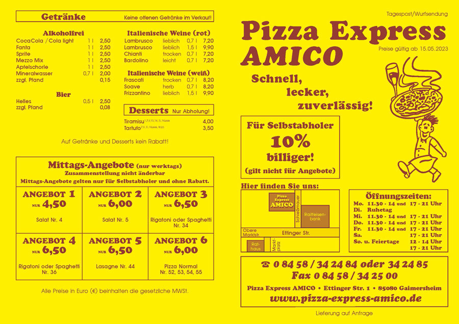 Speissekarte Pizza Express Amico Gaimersheim